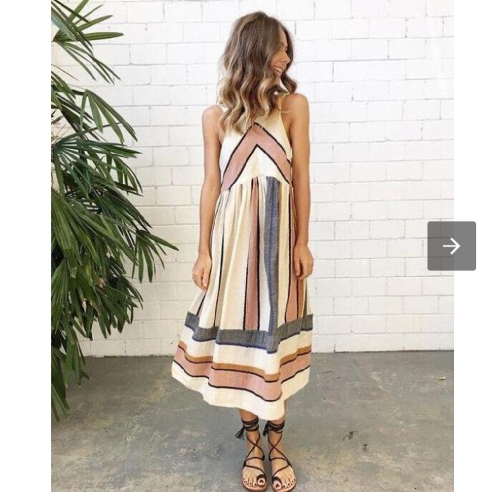Azbro Stripe Print Boho Beach Maxi Dresses size S